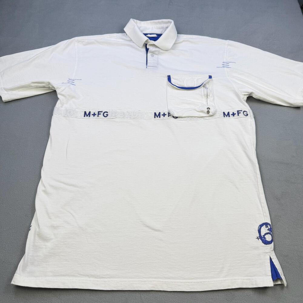 Vintage Marithe Francois Girbaud Polo Shirt Mens 2XL White M+FG Graphic Pocket